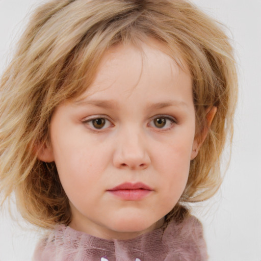 Neutral white child female with medium  brown hair and blue eyes