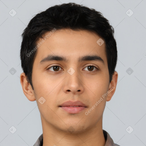 Neutral asian young-adult male with short  black hair and brown eyes