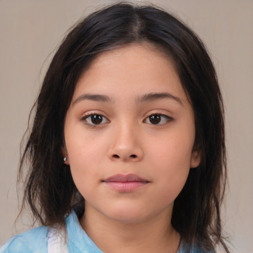 Neutral asian child female with medium  brown hair and brown eyes