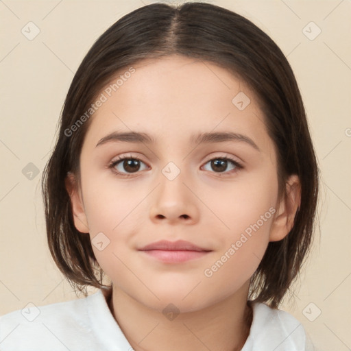 Neutral white child female with medium  brown hair and brown eyes