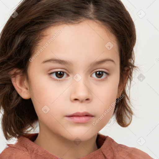 Neutral white child female with medium  brown hair and brown eyes