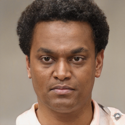Neutral black young-adult male with short  brown hair and brown eyes