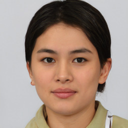 Neutral asian young-adult female with medium  black hair and brown eyes