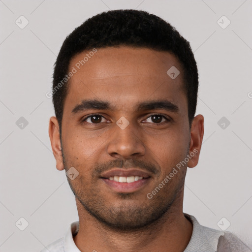 Neutral black young-adult male with short  brown hair and brown eyes
