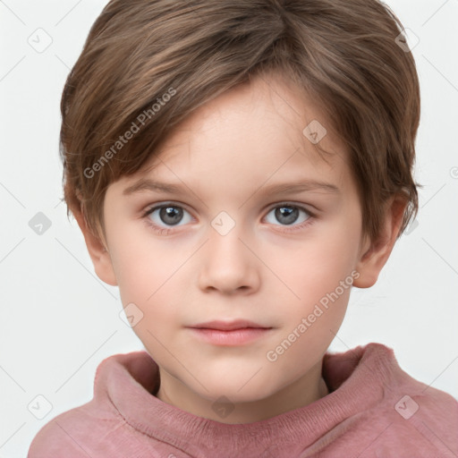 Neutral white child female with short  brown hair and grey eyes