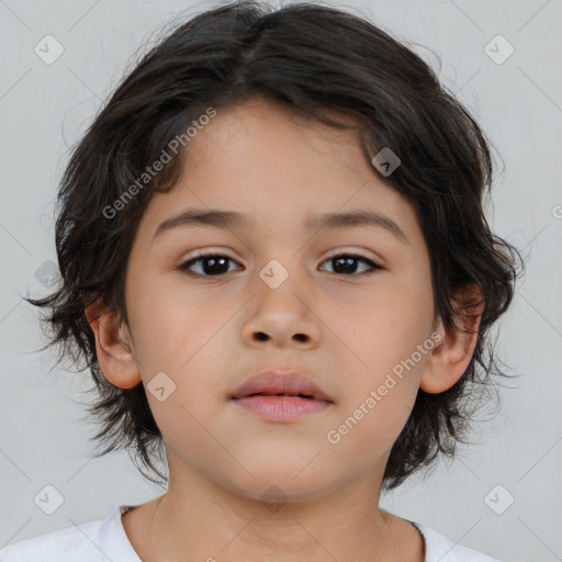 Neutral white child female with medium  brown hair and brown eyes