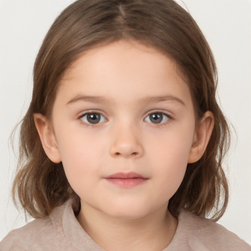 Neutral white child female with medium  brown hair and brown eyes