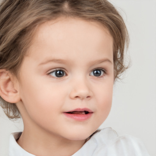 Neutral white child female with short  brown hair and brown eyes