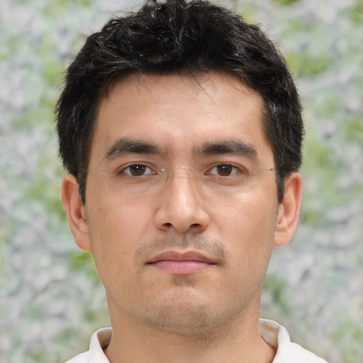 Neutral asian young-adult male with short  brown hair and brown eyes