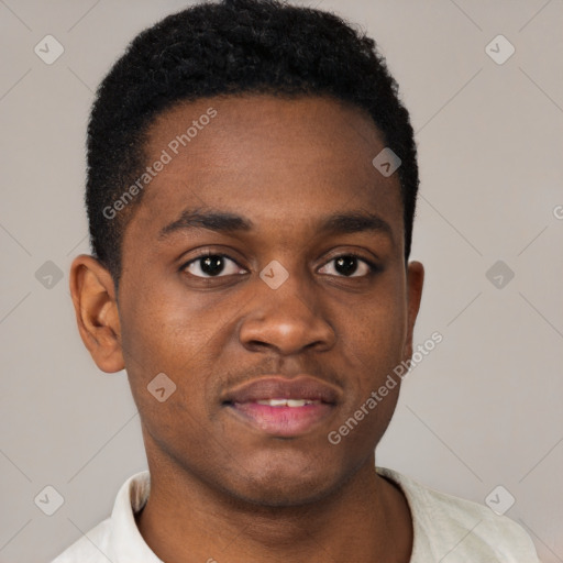 Neutral black young-adult male with short  brown hair and brown eyes