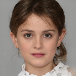 Neutral white child female with medium  brown hair and brown eyes