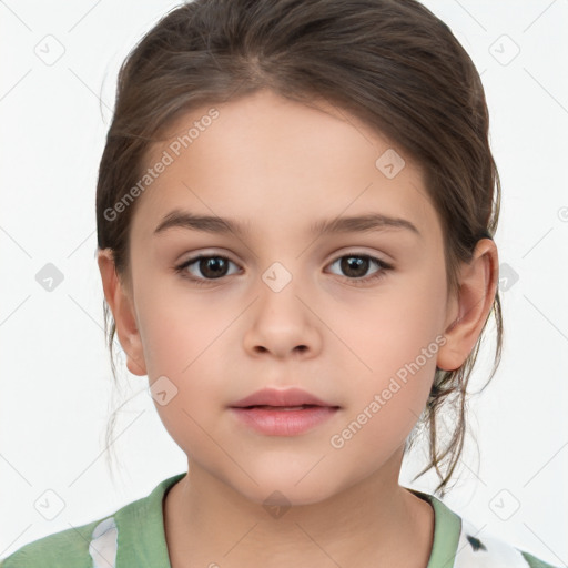 Neutral white child female with medium  brown hair and brown eyes