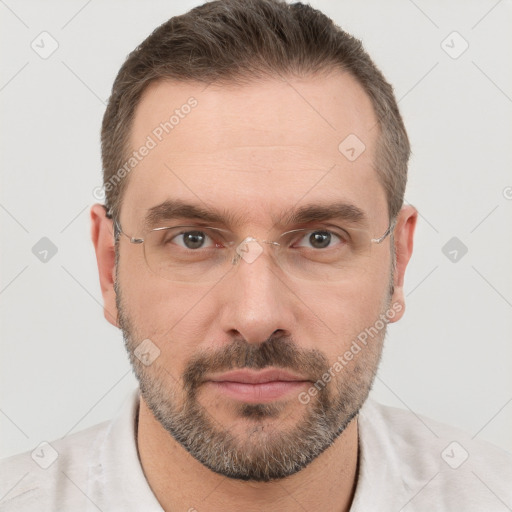 Neutral white adult male with short  brown hair and brown eyes