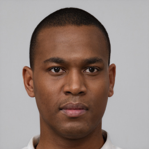 Neutral black young-adult male with short  brown hair and brown eyes