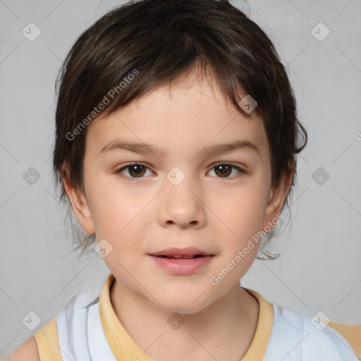 Neutral white child female with medium  brown hair and brown eyes