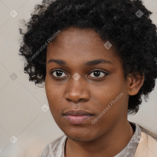 Neutral black young-adult female with short  black hair and brown eyes