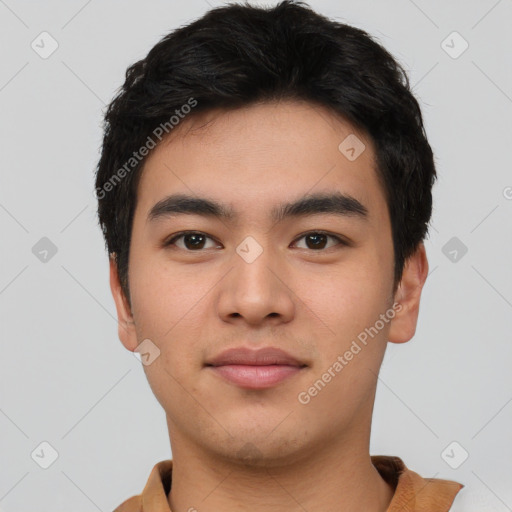 Neutral asian young-adult male with short  black hair and brown eyes