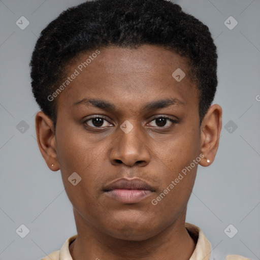Neutral latino young-adult male with short  brown hair and brown eyes