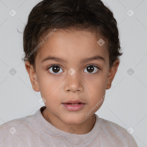 Neutral white child female with short  brown hair and brown eyes