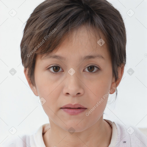 Neutral white child female with short  brown hair and brown eyes