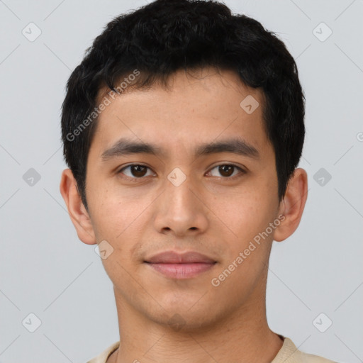 Neutral asian young-adult male with short  black hair and brown eyes