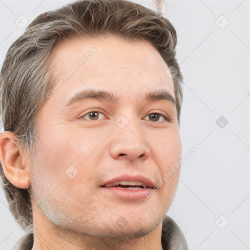 Neutral white adult male with short  brown hair and brown eyes