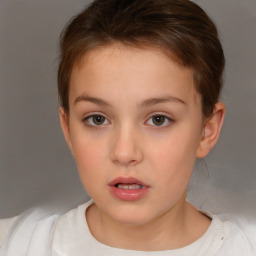 Neutral white child female with short  brown hair and brown eyes