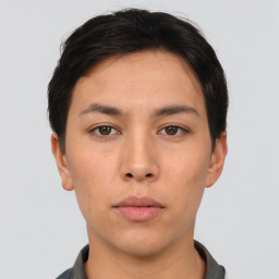 Neutral asian young-adult male with short  brown hair and brown eyes