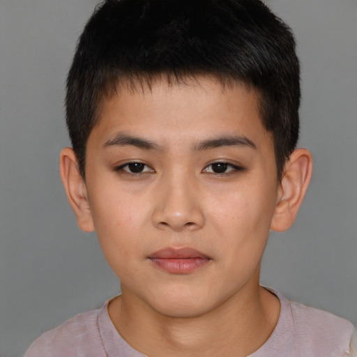 Neutral asian young-adult male with short  brown hair and brown eyes