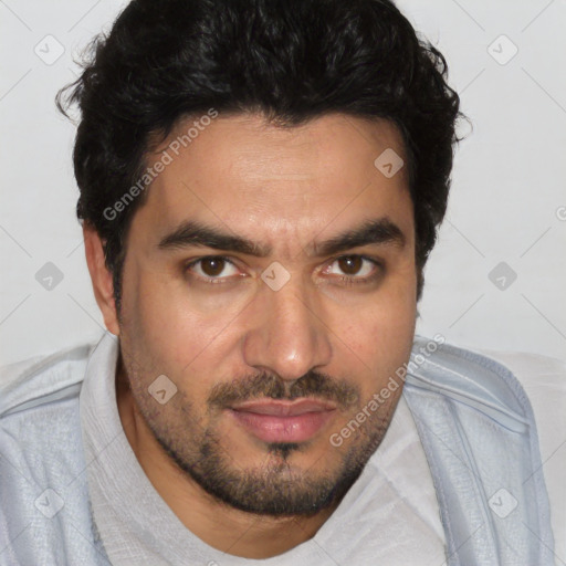Neutral white young-adult male with short  black hair and brown eyes
