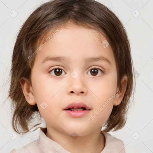 Neutral white child female with medium  brown hair and brown eyes