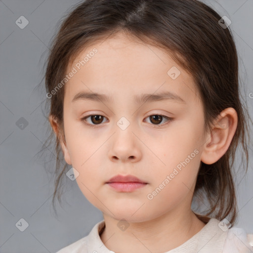 Neutral white child female with medium  brown hair and brown eyes