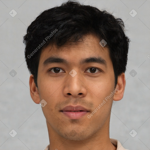 Neutral asian young-adult male with short  black hair and brown eyes