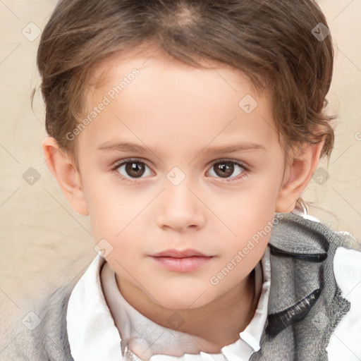 Neutral white child female with short  brown hair and brown eyes