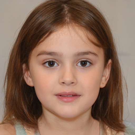 Neutral white child female with medium  brown hair and brown eyes