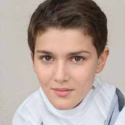 Neutral white young-adult female with short  brown hair and brown eyes