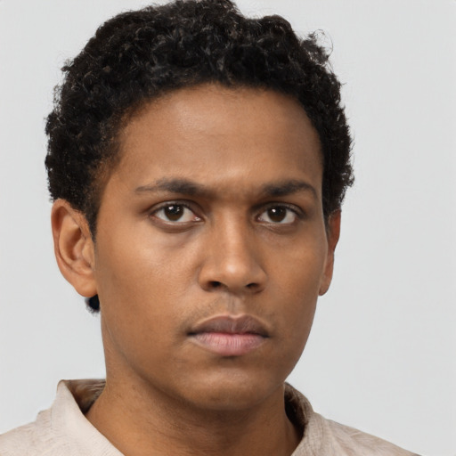Neutral black young-adult male with short  brown hair and brown eyes