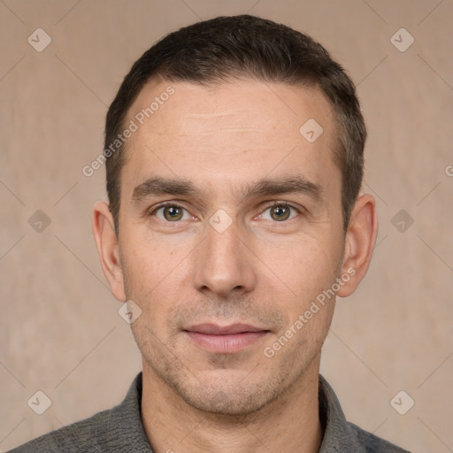 Neutral white adult male with short  brown hair and brown eyes