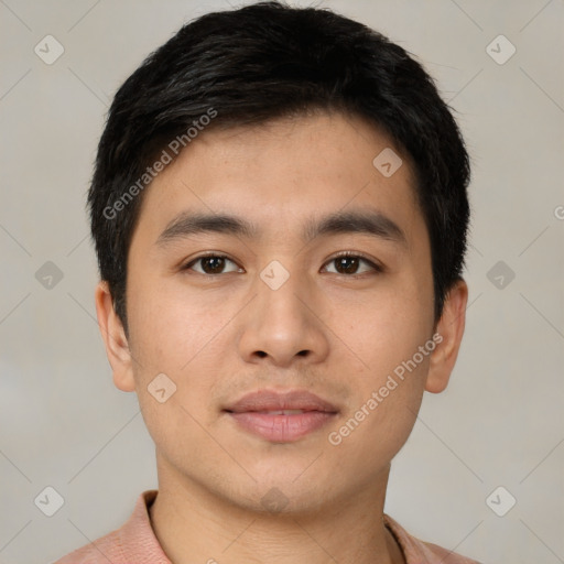 Neutral asian young-adult male with short  black hair and brown eyes