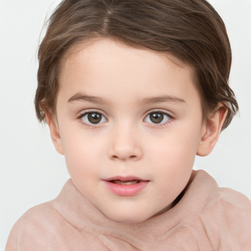 Neutral white child female with short  brown hair and brown eyes