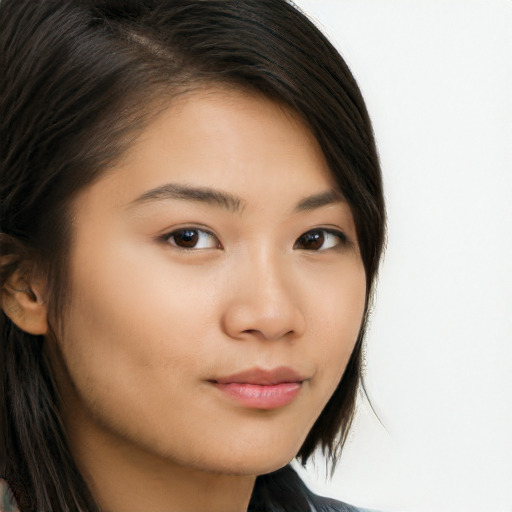 Neutral latino young-adult female with long  brown hair and brown eyes