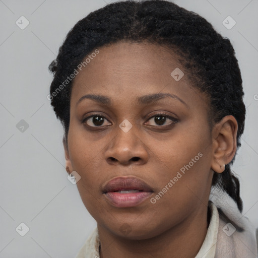 Neutral black young-adult female with short  brown hair and brown eyes