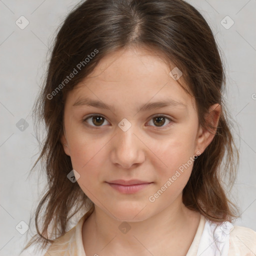 Neutral white child female with medium  brown hair and brown eyes