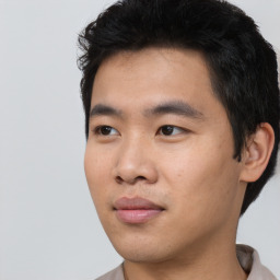 Neutral asian young-adult male with short  black hair and brown eyes