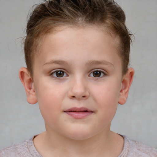 Neutral white child female with short  brown hair and brown eyes