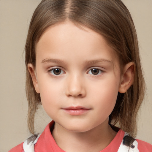 Neutral white child female with medium  brown hair and brown eyes