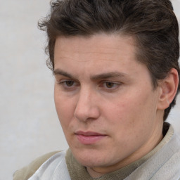 Neutral white adult male with short  brown hair and brown eyes