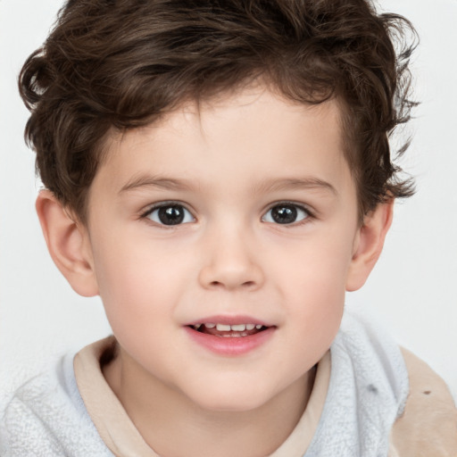 Joyful white child male with short  brown hair and brown eyes