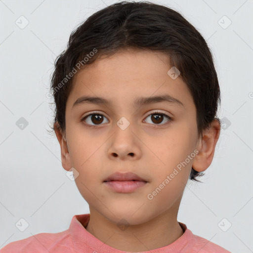 Neutral white child female with short  brown hair and brown eyes