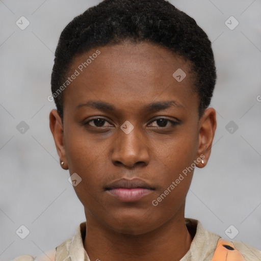 Neutral black young-adult female with short  brown hair and brown eyes